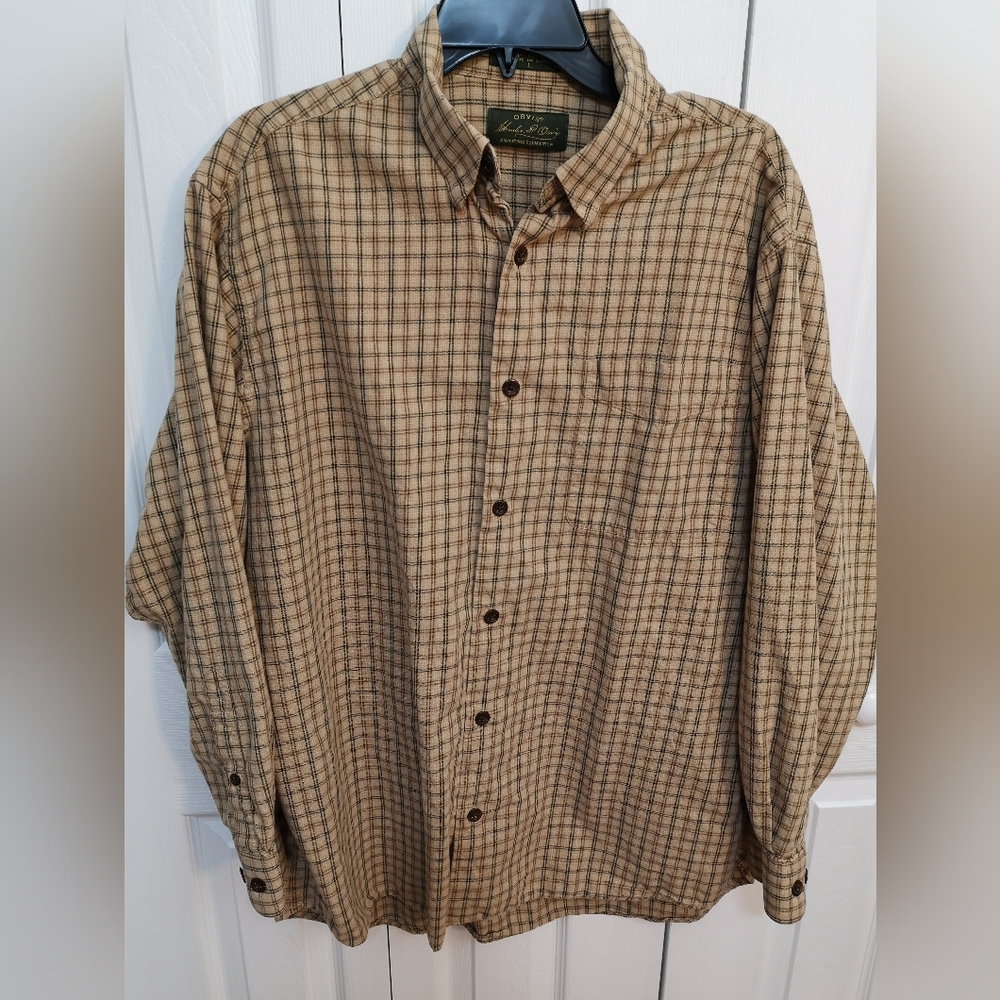 Orvis Signature Hawley P. Davis Brown Plaid Button-Down Shirt L - Cotton